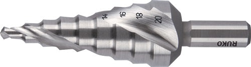 Stufenbohrer Bohrbereich 4 - 20 mm HSS-Co5 spiralgenutet Schneidenanzahl 2 Stufenanzahl 9 RUKO