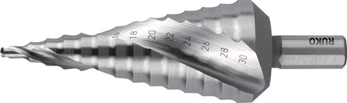 Stufenbohrer Bohrbereich 4 - 30 mm HSS-Co5 spiralgenutet Schneidenanzahl 2 Stufenanzahl 14 RUKO