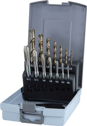 Maschinengewindebohrersatz DIN 371/376 B M3-M12 14 teilig HSS-Co5 Kunststoffkassette RUKO