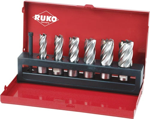 Kernbohrersatz 7 teilig Ø 12-14-16-18-20-22 mm HSS Schnitttiefe 30 mm Weldon RUKO