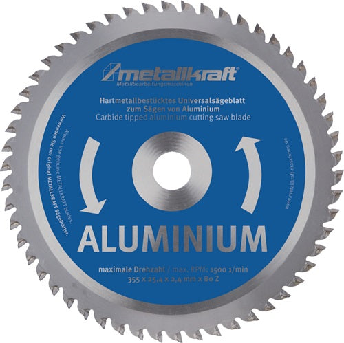 Metallkreissägeblatt Aluminium Sägeblatt-Ø 355 mm Breite 24 mm HM Bohrungs-Ø 254 mm Z80 METALLKRAFT