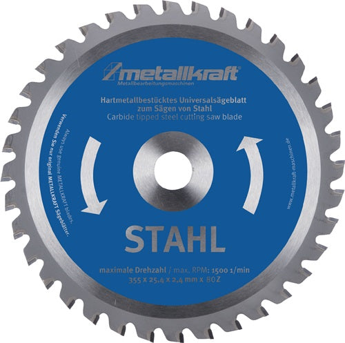 Metallkreissägeblatt Stahl Sägeblatt-Ø 355 mm Breite 24 mm HM Bohrungs-Ø 254 mm Z80 METALLKRAFT