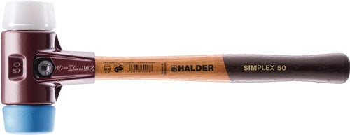 Schonhammer SIMPLEX Länge 350 mm Kopf-Ø 50 mm weißh/mittelhart Holz TPE-soft blau/Superplastik weiß HALDER