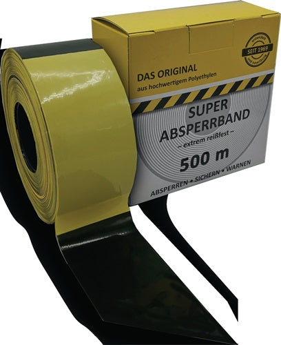Absperrband Länge 500 m Breite 80 mm gelb/schwarz geblockt 500m/Karton KELMAPLAST