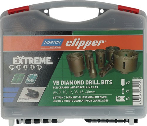 Fliesenbohrkoffür Extreme VB 6/8/10/12/35/45/68 mm Typ Sanitär 9-teilig NORTON CLIPPER