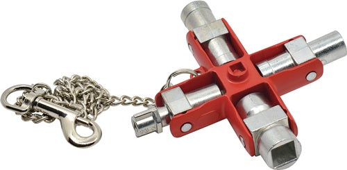 Doppel-Schaltschrankschlüssel SuBMaster 9 in 1 14 Funktionen mit Karabinerhaken an Kette SCHUEBO