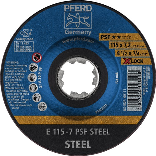 Schruppscheibe X-LOCK PSF STEEL D125xS72mm gekröpft Stahl Bohrung 2223 mm PFERD - VPE: 10