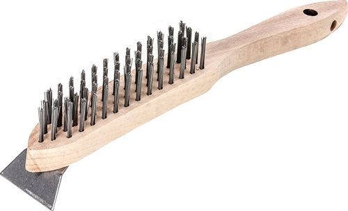Drahtbürste mit Schaber Länge 290 mm 035 mm Stahldraht glatt 4-reihig LESSMANN