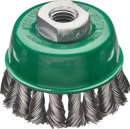 Topfbürste Ø 65 mm M14 Drahtstärke 05 mm Edelstahl Wechselzopf 12500 min-¹ LESSMANN