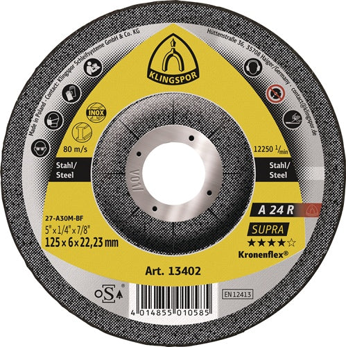 Schruppscheibe A 24 R Supra D180xS4mm gekröpft Stahl Bohrung 2223 mm KLINGSPOR - VPE: 10