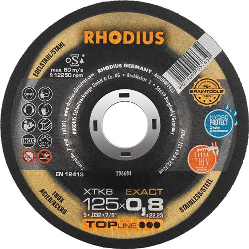 Trennscheibe XTK8 D125x08mm gekröpft INOX Bohrung 2223 mm RHODIUS - VPE: 50