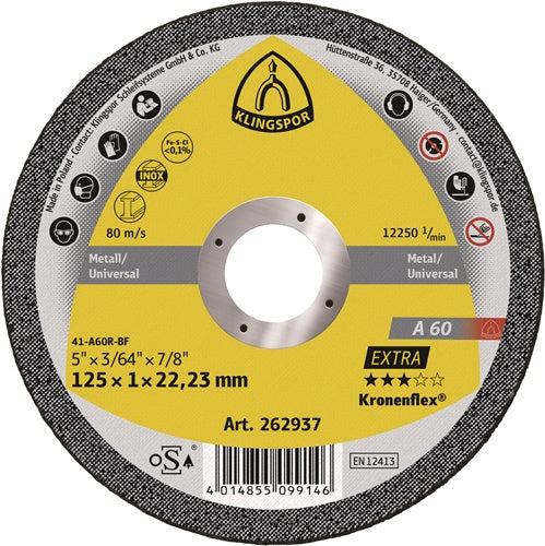 Trennscheibe A 60 Extra D125x1mm gerade INOX Bohrung 2223 mm KLINGSPOR - VPE: 25