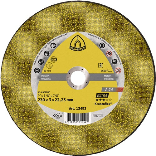 Trennscheibe A 24 Extra D125xB25mm Bohrung 2223mm mittelhart GER-Form maxDrehzahl 12200U/min KLINGSPOR - VPE: 25