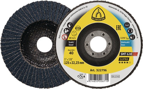 Fächerscheibe SMT 628 Supra Ø 115 mm Körnung 60 flach INOX Zirkonkorund KLINGSPOR - VPE: 10