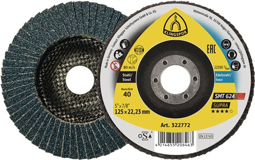 Fächerscheibe SMT 624 Supra Ø 125 mm Körnung 80 12° konisch INOX Zirkonkorund KLINGSPOR - VPE: 10