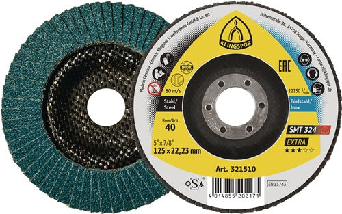 Fächerscheibe SMT 324 Extra Ø 125 mm Körnung 60 12° konisch INOX Zirkonkorund KLINGSPOR - VPE: 10
