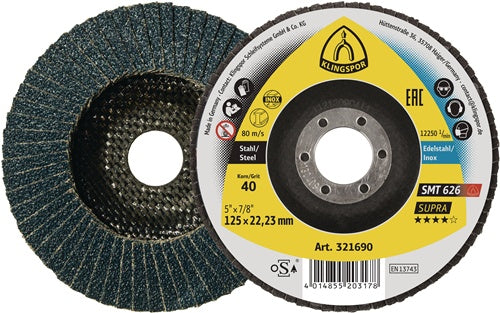 Fächerscheibe SMT 626 Supra Ø 115 mm Körnung 120 6° konisch INOX Zirkonkorund KLINGSPOR - VPE: 10