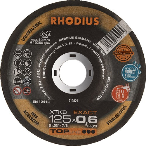 Trennscheibe XTK6 EXACT D125x06mm gerade INOX Bohrung 2223 mm RHODIUS - VPE: 50