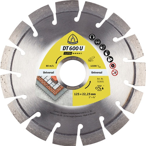Diamanttrennscheibe DT 600 U Supra Ø 230 mm Bohrung 2223 mm Segmenthöhe 9 mm Segmentstärke 26 mm KLINGSPOR