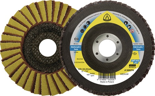 Fächerscheibe SMT 850 Kombi Ø 125 mm Körnung 120 konisch INOX Zirkonkorund KLINGSPOR - VPE: 5