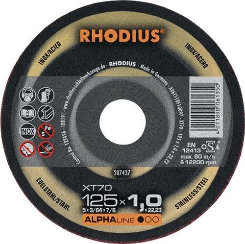 Trennscheibe XT70 D125x1mm gerade INOX Bohrung 2223 mm RHODIUS – VPE: 100