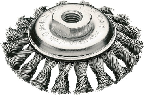 Kegelbürste Ø 115 mm Gewinde Drahtstärke 05 mm Stahl 12 mm 15000 min-¹ LESSMANN