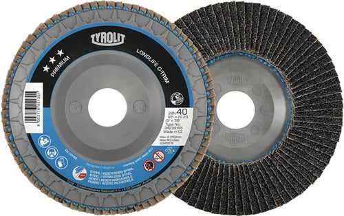 Fächerscheibe LONGLIFE C-TRIM Ø 125 mm Körnung 80 flach INOX/Stahl Zirkonkorund TYROLIT - VPE: 10