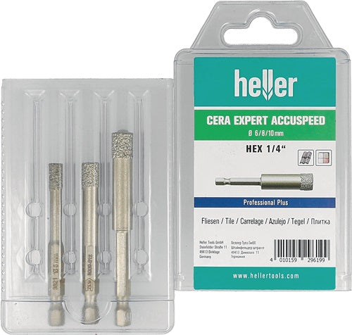 Feinsteinzeugbohrer Cera Expert Accuspeed 3-teilig Ø 6 8 10 mm Schaft 6-kant HELLER