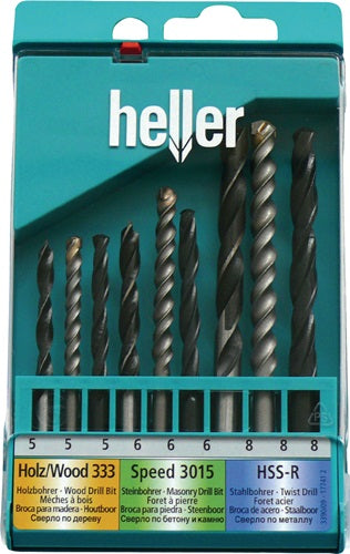 Universalbohrersatz 9-teilig Metall- Holz- uSteinbohrer HELLER