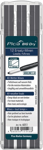 Minenset Pica BIG-Dry 12x graphit/schwarz nasses Holz 12 Minen / Set PICA