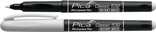 Permanentmarker INSTANT WHITE weiß Strichbreite 1 - 2 mm Stift mit Clip PICA - VPE: 10