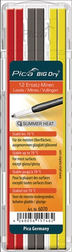 Minenset Pica BIG-Dry 4x gelb / 4x rot / 4x graphit bis 70 ° stabil 12 Minen / Set PICA