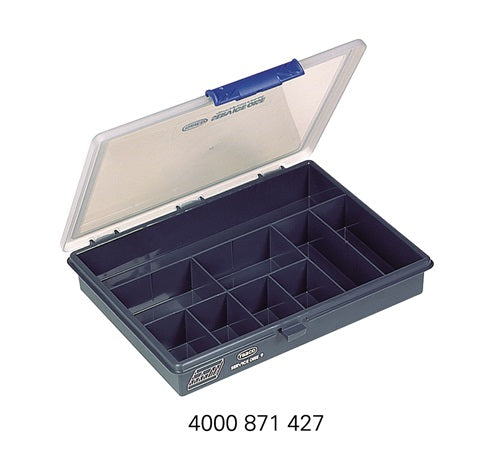 Sortimentskasten B240xT195xH43mm 9 Fächer transparent dunkelblau RAACO