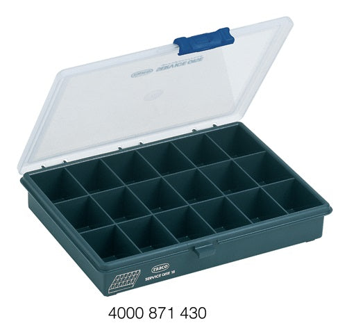 Sortimentskasten B240xT195xH43mm 18 Fächer transparent dunkelblau RAACO