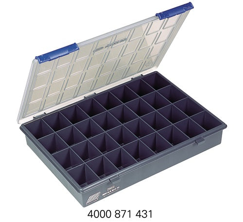 Sortimentskasten B338xT261xH57mm 32 Fächer transparent dunkelblau RAACO