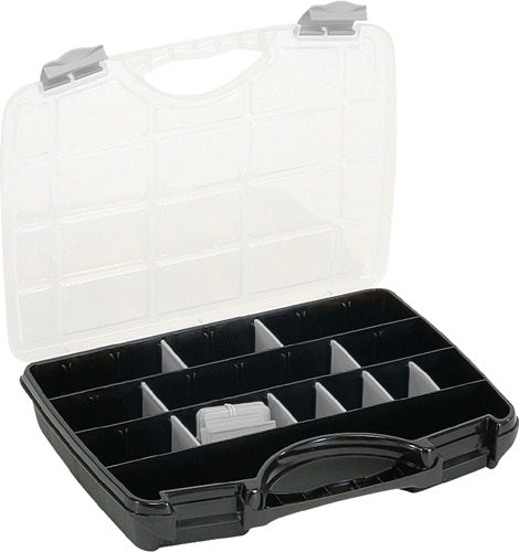 Sortimentskasten B460xT350xH81mm max 25 Fächer 21 lose Trennwände transparent schwarz RAACO