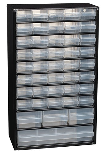 Kleinteilemagazin B306xT150xH510mm Stahlblech 44 Schubladen Poypropylen schwarz/transparent RAACO