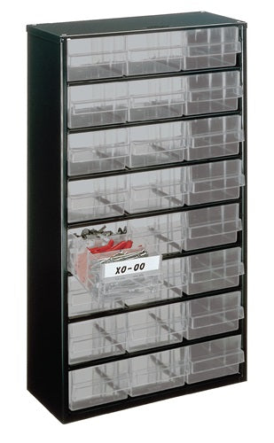 Kleinteilemagazin B306xT150xH552mm galvan Stahlblech 24 Schubladen Polypropylen dunkelblau / transparent RAACO
