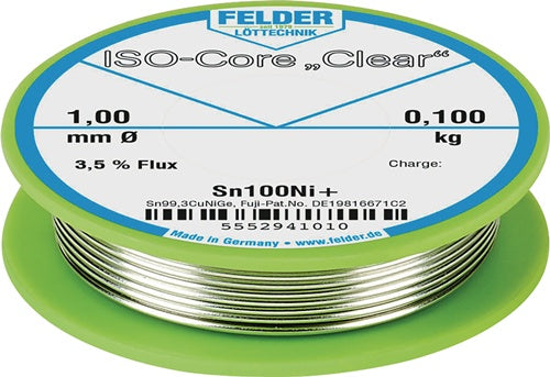 Lötdraht ISO-Core® Clear 1 mm 100 g Sn100Ni+ FELDER
