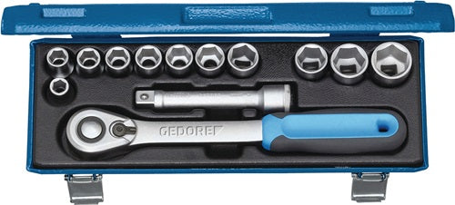 Steckschlüsselsatz 19 KMU-20 13-teilig 1/2 ? Schlüsselweißen 10-24 mm Anzahl Zähne 60 6-Kant GEDORE
