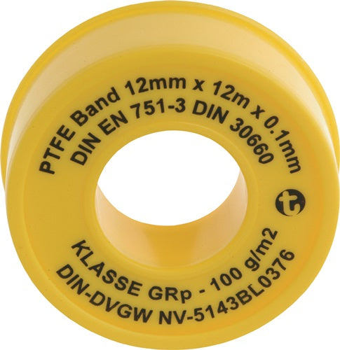 PTFE Dichtband GRp L12 m B12 mm D01 mm weiß 100 g/m² Rolle GEKA - VPE: 10