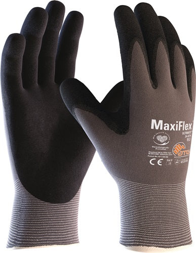 Handschuhe MaxiFlex® Ultimate™ 34-874 Größe 9 grau/schwarz Nylon mNitrilmikroschaum EN 388 PSA-Kategorie II ATG - VPE: 12