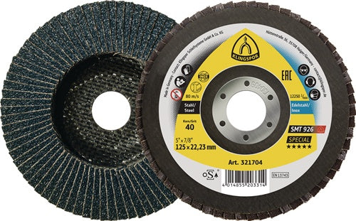 Fächerscheibe SMT 926 Special Ø 125 mm Körnung 80 6° gewölbt INOX Stahl Zirkonkorund KLINGSPOR - VPE: 10