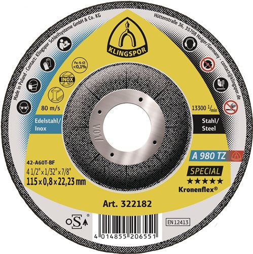 Trennscheibe A 980 TZ Special D125x08mm gekröpft INOX Bohrung 2223 mm KLINGSPOR - VPE: 25