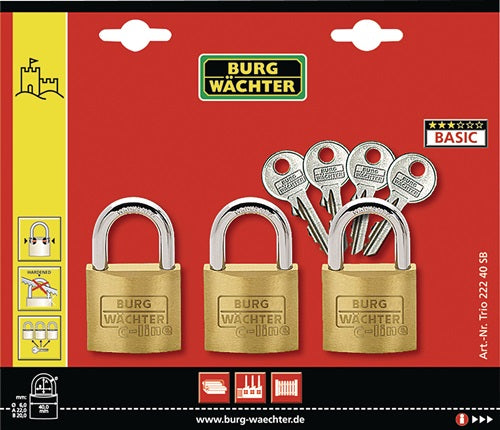Vorhangschloss-Set Trio 222 40 Bügelstärke 6 mm Bügelhöhe 22 mm BURG-WÄCHTER