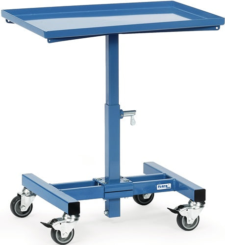Materialständer Ladefl-L605xB405mm verstellbare Höhe 524-774 mm brillantblau RAL 5007 fahrbar FETRA