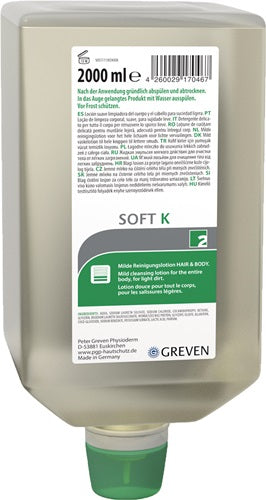 Ganzkörperreinigungslotion GREVEN® SOFT K 2 l Varioflasche passend für 9000 473 404 leichte bis mittlere Verschmutzung GREVEN