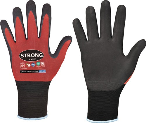 Handschuhe PRECISOR Gr8 rot/schwarz EN 420EN 388 PSA II STRONGHAND - VPE: 12