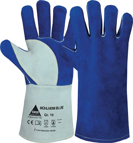 Schweißerhandschuhe Mühlheim Blue Gr8 blau/grau Rindspaltleder - VPE: 6