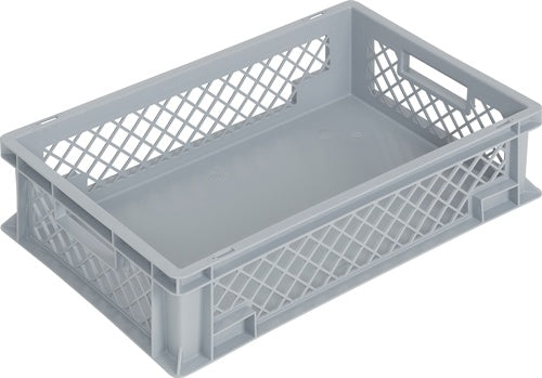 Transportstapelbehälter L600xB400xH150mm grau PP Durchfassgriff Seitenwände durchbrochen LOCKweißER